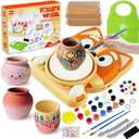 Pottery Wheel for Kids - Complete Pottery Kit for Beginners, Arts and Crafts for Kids Ages 8-12 with 3 Pack Air Dry Clay, Mini Clay Making Pottery Wheel with Foot Pedal (Dog, Patented) (Yellow)