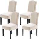 H.VERSAILTEX Dining Chair Covers Velvet Stretch Chair Covers for Dining Room Set of 4 Parson Chair Slipcovers Chair Protectors Covers Dining, Soft Thick Solid Velvet Fabric Washable, Ivory