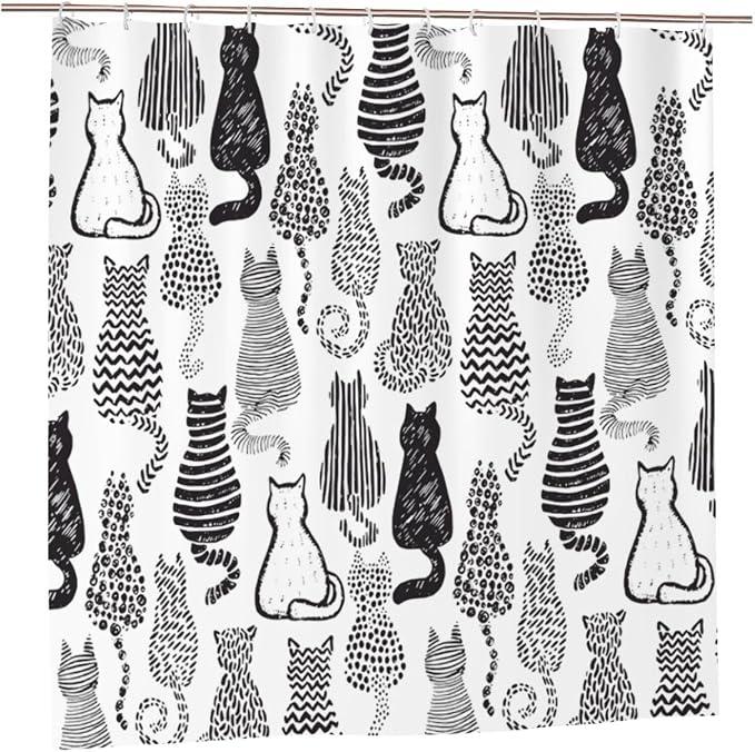 Taimeng Funny Cat Shower Curtain Cat Shower Curtain Waterproof Fabric Bathroom Decor Curtain with Hooks 30x36 inch