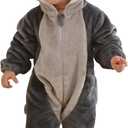 DarkCom Unisex Baby Raccoon Costume Animal Onesie Toddler Hooded Romper Halloween Kids' Christmas Pajamas (15-18 Months, Grey)