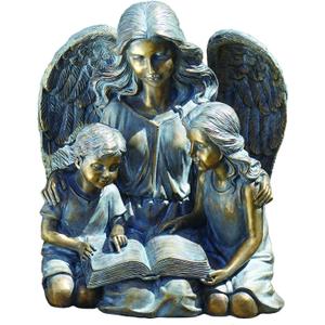 Roman - Angel with Two Children Statue, 15.5" H, Garden Collection, Resin and Stone, Decorative, Gift, Home Outdoor and Indoor Decor, Durable, Long Lasting (Bronze Tonw)