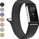 Metal Band Compatible with Fitbit Charge 2 Bands Women Men, Stainless Steel Mesh Loop Adjustable Wristband Replacement Strap for Fitbit Charge 2 (Large, Black)