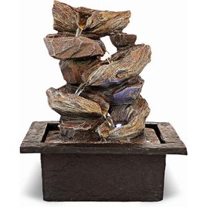 Father'sDen Collection 11-inch Waterfall Fountain Indoor - Tabletop Water Fountain - Indoor Fountains and Waterfalls with Soothing Sounds & In-Pot LED Light Enhancement