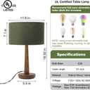 18.5" Table Lamp for Living Room, Dimmable Modern Walnut Wood Desk Lamps for Bedroom, UL Listed Nightstand Lamp, End Table Lamps for Console Entryway, Office, Dorm, Home Decor, Green Velvet Shade
