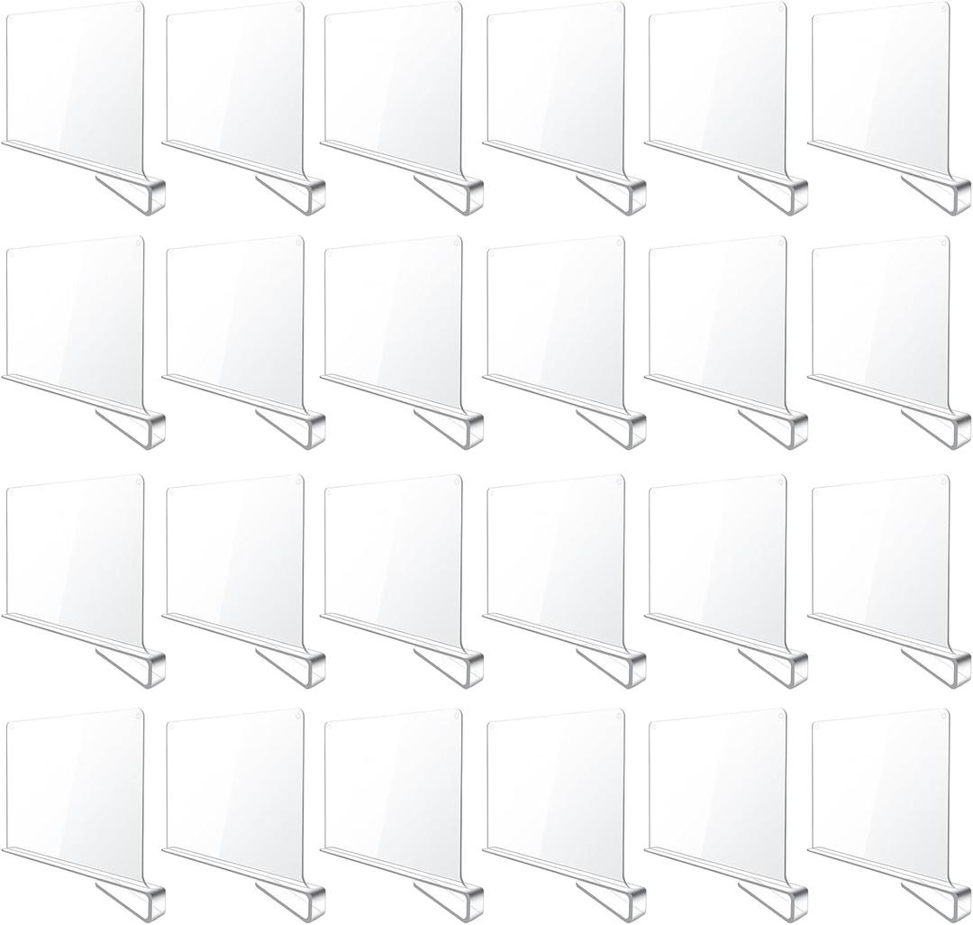 BAUMFEUER 24 Pack Clear Acrylic Shelf Dividers for Closet Shelf Organizer of Bedroom Kitchen Office Bathroom Organizer for Clothes Books Hats and Handbags