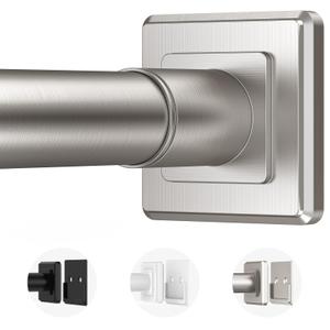 Haryaers Brushed Nickel Shower Curtain Rod, Spring Tension Curtain Rod 30-40”, No Drill or Screw Installation Shower Rod for Bathroom, Closet, Kitchen with Brackets