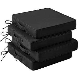 IASEAHK Patio Chair Cushions, 19" x 19" x 3" Outdoor Chair Cushions Set of 4, Waterproof Outdoor Cushions for Patio Furniture, Outdoors Seat Cushions Set of 4 with Handle and Ties, Black