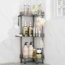 Consumest Corner Shower Caddy Standing - 3-Tier Stainless Steel Shower Organizer with Soap Holder and 4 Hooks, Large Capacity Corner Shelf Stand for Bathroom, Rest Room, Grey