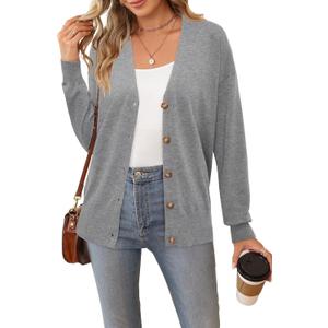 Arach&Cloz Womens Wool Blend Lightweight Spring Business Casual Cardigan Sweaters (Gray, S)