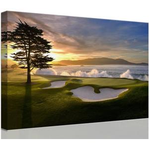 chenchenArt Pebble Beach Golf Course Wall Art Pictures Golf Course Poster Canvas Prints Golf Artwork Wall Decor for Living Room Bedroom Bathroom Home Decorations Framed Ready to Hang(24''H x 36''W)