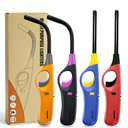 Refillable Butane Lighters, 4 Pack Long Lighters for Candle, Multiple-Purpose Lighter Pack for Camping Fireplace Party BBQ Grill Candle Lighter（Fuel Included）