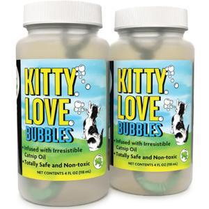 Kitty Love Bubbles: 2 Pack Catnip Scented - 4oz Bottles, Catnip Infused Long Lasting Bubbles for Cats, Non-Toxic & Allergen-Free, Combine Toy & Treat