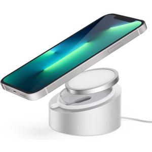 Stouchi Mag- Safe Charger Stand for 25W/15W MagSafe Charger Heavy-Duty Premium Metal Holder Base Desktop Tablet Mount for iPhone 17/16 Pro /16/15 Pro/15/14/13/12 -Silver
