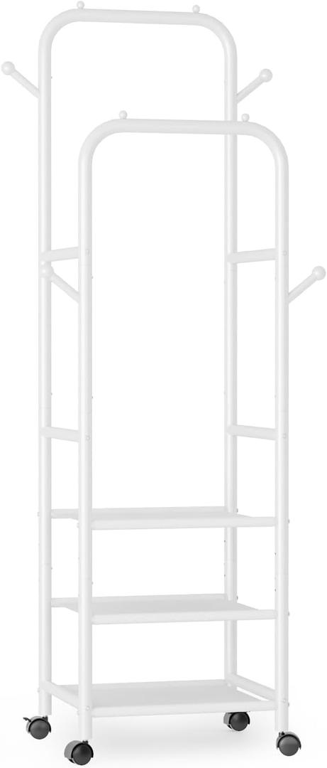 Furologee Portable Clothes Rack for Hanging Clothes, Rolling Clothing Rack With 3-Tier Shelves, Small Garment Rack with Wheels for Bedroom Living Room Laundry Room, White (11.81''W)