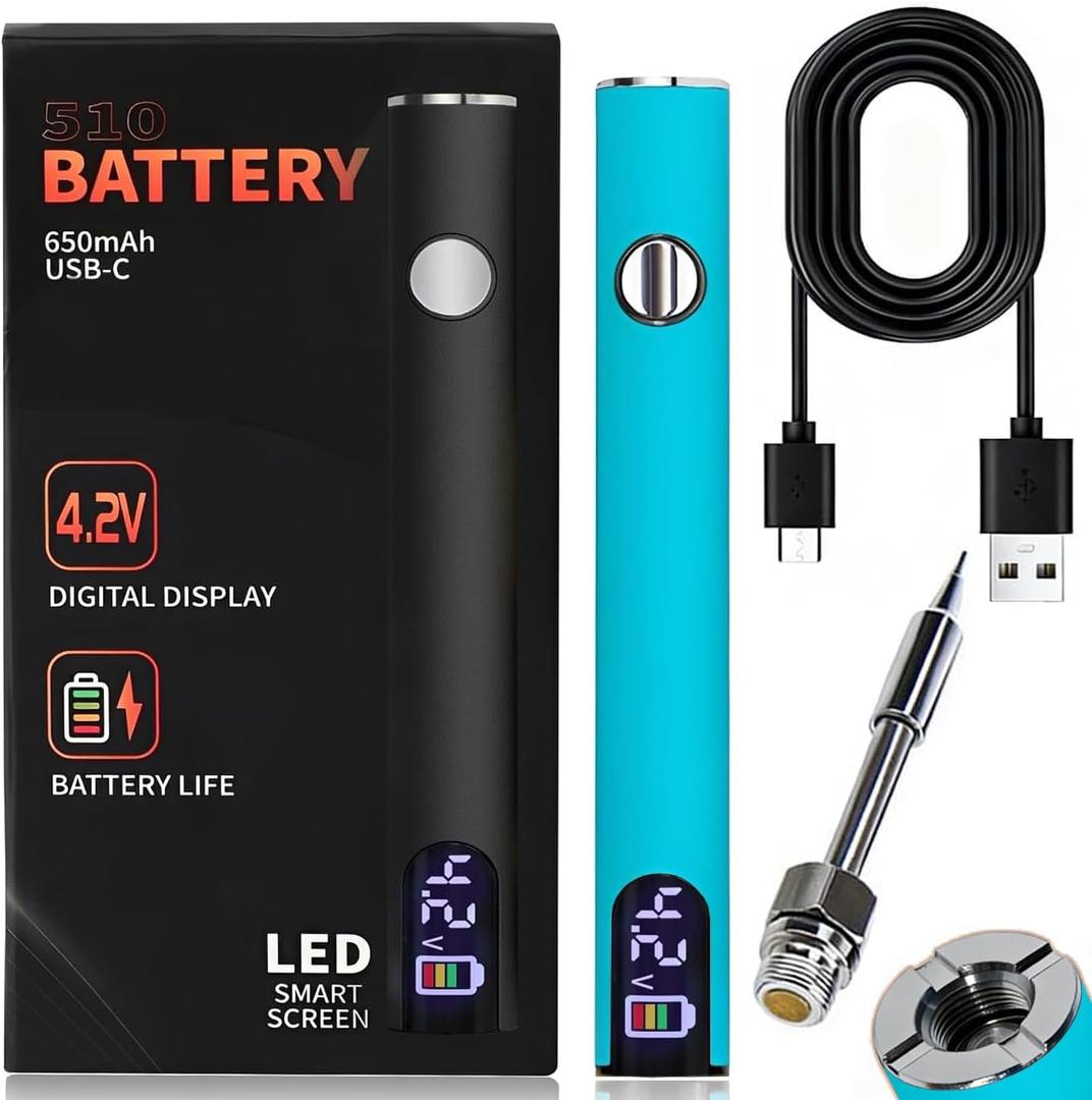 510 Threaded Battery Cordless Thread Burner With LED Digital Display, Precise Temp Control USB-CRechargeable, 650mAh Soldering Pen 3 Gear Adjustable, Precision Work/Appliance Repair (Blue)