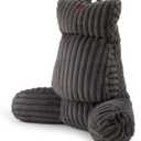 Amlie Home Faux Fur Reading Pillow with Pocket for Sitting in Bed, Adult Backrest Bed Pillow with Washable Cover for Lounging, Study & Relaxing, Grey 29 inches