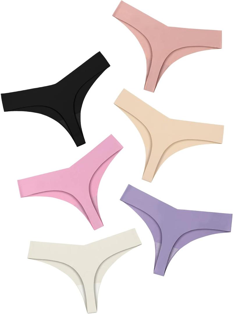 DEANGELMON Seamless Thongs for Women No Show Thong Underwear Women Comfortable Multiple Pack (Large, Taro Bobo-6pack)