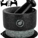 Laevo Mortar and Pestle Large Set - Black Granite Stone Spice Grinder, 2.1 Cup Capacity, 5.5 Inches - Reversible Molcajete Mexicano - Guacamole, Spices - Large Mortar and Pestles Set