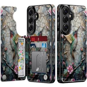 Goodon for Samsung Galaxy S26 Wallet Case with Card Holder,RFID-Blocking,Aesthetic Vintage Floral Girly Shell,Trendy Unique Cool Retro Protective Phone Cover for Women Girls - Hummingbird Floral