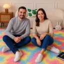 Faux Fur Rainbow Area Rug for Bedroom Living Room Sofa,6'X9' Fluffy Shaggy Rectangular Square Rug for Kids Teen Girls Room,Furry Carpet for Nursery Baby Room Decor for Teenage