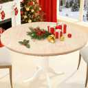 Smiry Round Picnic Tablecloth, Waterproof Elastic Fitted Table Covers for 45" - 56" Tables, Wipeable Flannel Backed Vinyl Tablecloths for Camping, Indoor, Outdoor, Beige