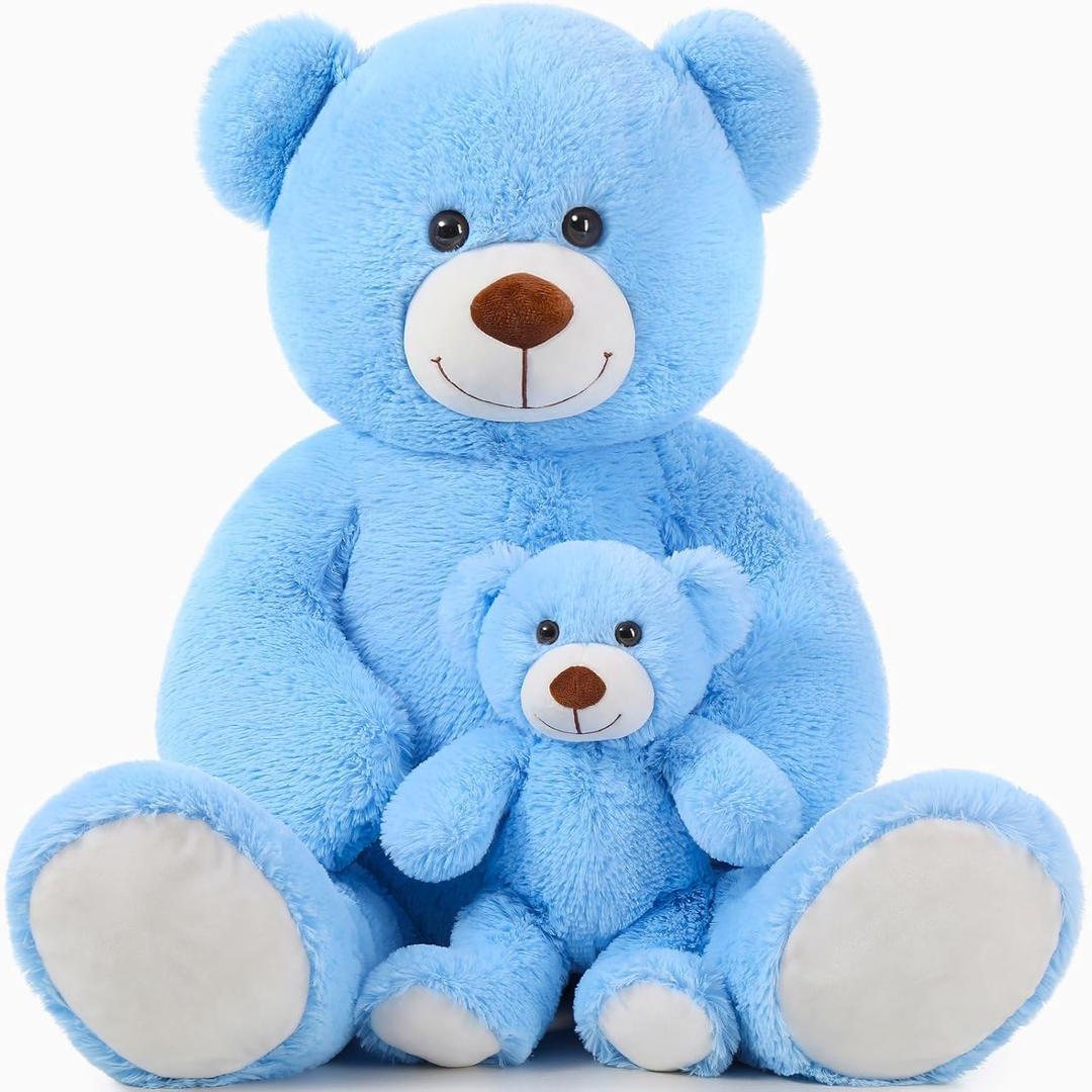 MorisMos Mom and Baby Giant Teddy Bear, 39inch Soft Big Teddy Bears Stuffed Animal Plush for Baby Shower, Birthday, Blue