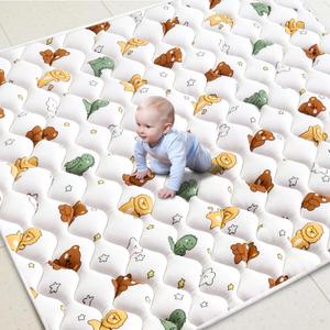 Premium Foam Baby Play Mat for Floor 79" X 71", Extra Large Soft Thicker Playmats for Babies, Toddlers, Infants, Foldable & Machine Washable Baby Crawling Mat for Playpen (Happy Bear)