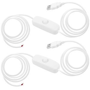 5V USB Switch Extension Cable, 2Pcs 5.58FT USB 2.0 A Male Plug and 2 Pin 2 Wire Power Charge Cable Connector DIY for 5V USB Fan, LED Strips, Desk Lamp, Driving Recorder, LED Strip (White)