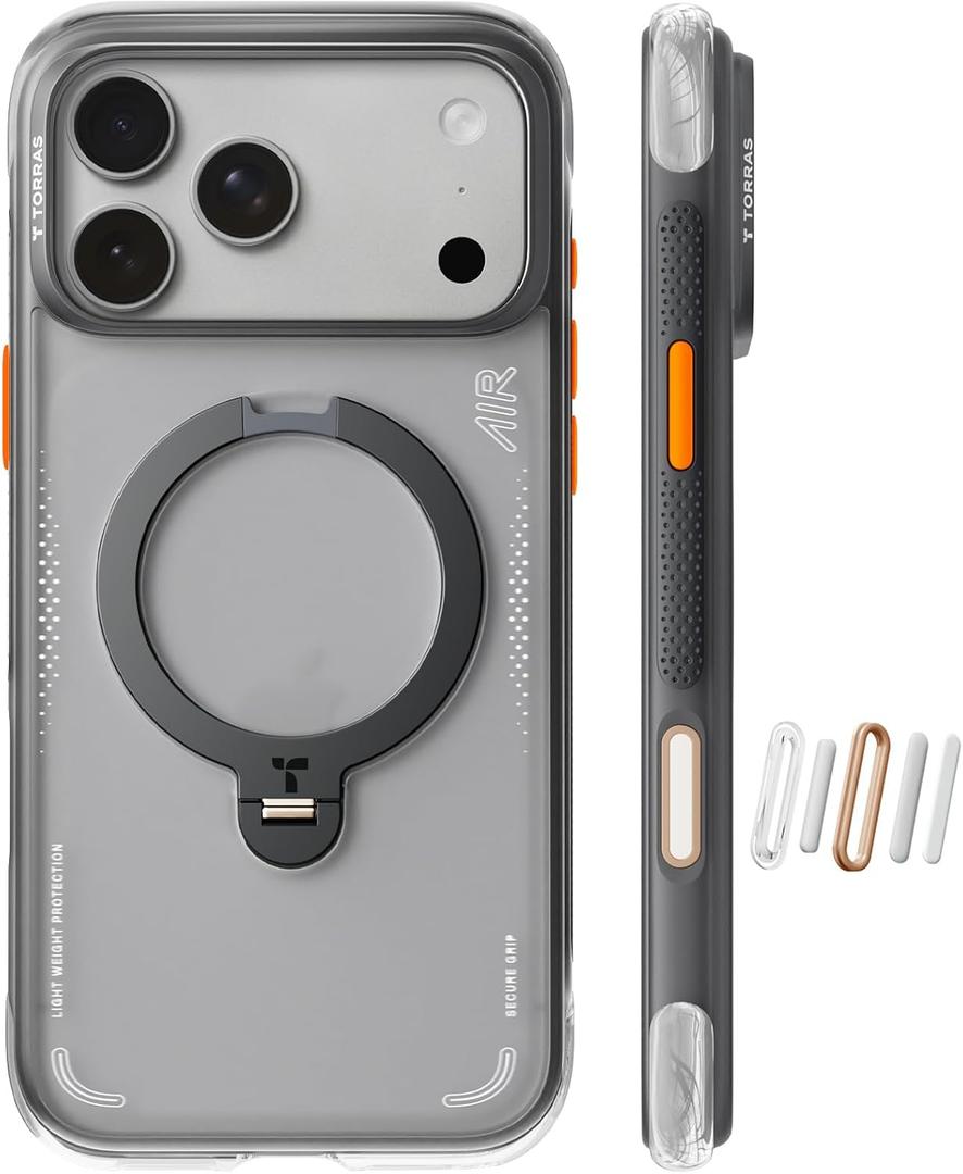 TORRAS Ostand Q3 Air for iPhone 17 Pro Max Case with 360 Magnetic Stand, Fit for MagSafe, Mil-Grade Drop Tested, Camera Control Button, Shockproof Phone Case for iPhone 17 Pro Max 6.9", Shadow Black