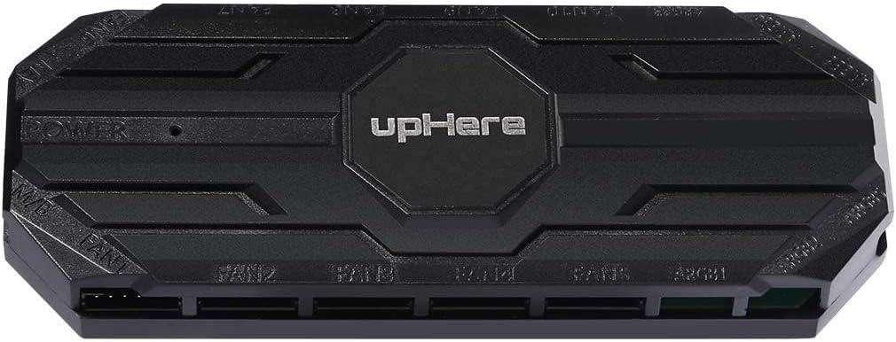 upHere 10-Port 6PIN SATA RGB Hub with 21-Key Remote Control/Splitter for 6-Pin Case Fans in Black-MBX10