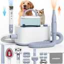 LOVEEPEE Dog Grooming Vacuum Kit, Dog Vacuum for Shedding Grooming Hair Dryer Kit, 9-in-1 Pet Brush Vacuum with Electric Pet Clippers, 21KPa Adjustable Speed & Temperature - 3L Dust Box
