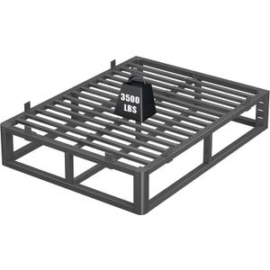 14 Inch Queen Bed Frame with Rounded Corner and Headboard Hole, Metal Platform Bed Frames 6 Non-Slip Guards, 3500lbs Heavy Duty Steel Slat Support, Squeak Free, No Box Spring Needed, Black