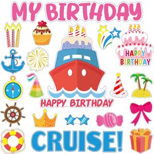 Leumoi 27 Pcs Birthday Cruise Door Magnets Decorations Funny Stateroom Pink Cruise Ship Door Magnets Decorations Magnetic Reusable for Happy Birthday Cabin Ship Carnival Fridge Car Accessories(Cake)