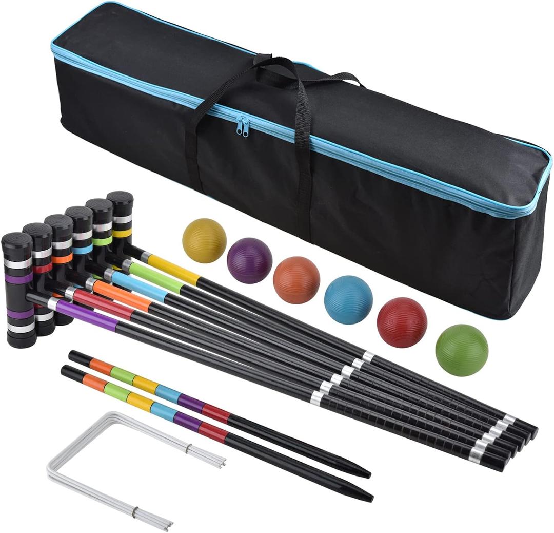 [6 Players]Premium Croquet Set for Families, BroWill Croquet Set with Carrying Bag for Yard Outdoor Lawn Backyard Games for Kids Adults All Ages, 35 Inch, Medium