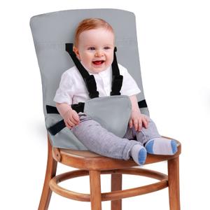 Portable High Chair by Baby Pick- Foldable High Chair for Travel with Adjustable Shoulder Straps- Compact Harness Seat for Babies & Toddlers- Easy to Use Washable Feeding Safety Seat (Grey)