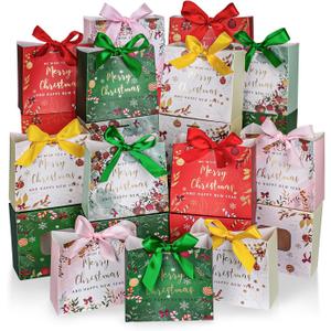 25 Pack Small Christmas Gift Bags, 5.1 x 4.5 x 2.2 Inches Mini Xmas Gift Bags, Small Gift Bag Christmas for Wrapping Presents, Classroom Exchange, Xmas Decor (Mix Color)