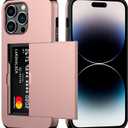 Nvollnoe for iPhone 14 Pro Max Case with Card Holder Heavy Duty Protective Dual Layer Shockproof Hidden Card Slot Slim Wallet Cover for iPhone 14 Pro Max for Women&Men(Rose Gold)