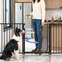 4 Panels 31" W x 104" H with Door, Metal Free Standing Dog Gate with Door, 31'' Tall Foldable Dog Fence for Indoor/Outdoor, for Large Openings, Stairs, Hallways, Doorways (Black)