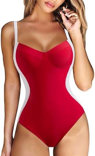 RXRXCOCO Women Slimming Tummy Control One Piece Swimsuits V Neck Crisscross Back Bathing Suit Size L