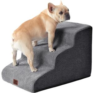 EHEYCIGA Curved Dog Stairs Ramp for Small Dogs 15.7" H, 3-Step Dog Steps for Couch Sofa and Chair, Pet Stairs for Cats, Non-Slip Balanced Pet Steps Indoor, Grey