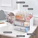 Makeup Organizer,Vanity Organizer with Makeup Brush Holder,Large Skincare Organizers with Drawers,Bathroom Countertop Organizer,Storage Lipstick,Perfume,Nail Polish,Beauty,Mothers Day Gifts