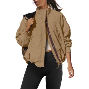 LAMISSCHE Oversized Fleece Lined Jacket Zip up Windbreaker Jacket Long Sleeve Casual Winter Coats with Pcokets (X-Large, Brown)