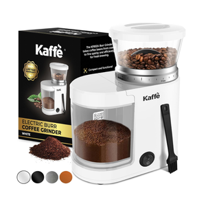Kaffe Electric Burr Coffee Grinder (5.5oz) w/Adjustable Coarseness Settings  Flat Burr  [New Upgraded Motor ]  Precision Coffee Bean Grinder for Home Use  White