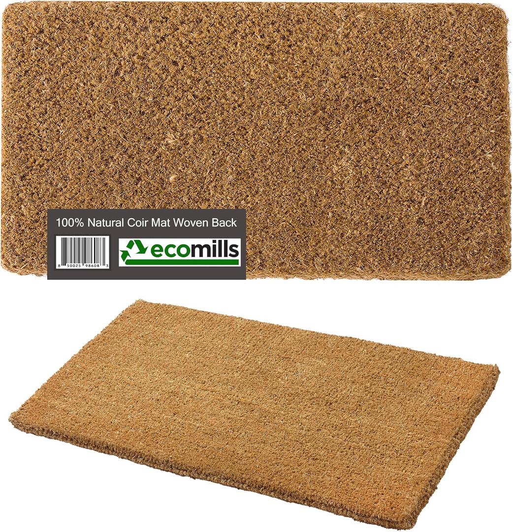 Ecomills 1.5" Extra Thick Coco Coir Door Mat Woven Back, 24" x 39", Heavy Duty, Durable, for Front Door Patio
