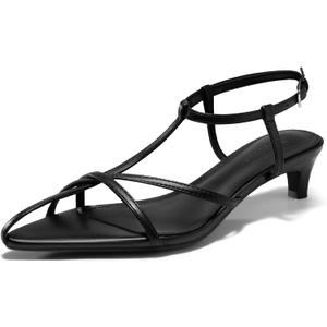 Coutgo Womens Dress Sandals Strappy Low Kitten Heels Pointed Open Toe Summer Beach Shoes (8.5, Black)