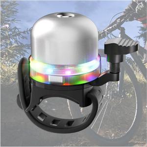 Bike Bell for Kids & Adults, Bicycle Bell for Kids Bikes Accessories Handlebar Mounted 3 Modes Light Clear Crisp Loud Bike Ring, Support Type C Charging (Silver)
