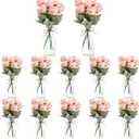 Zeyune 36 Pack Artificial Flowers Centerpiece with Vase Bulk for Wedding Table 24 Bundles Silk Floral Faux Rose Bouquet with 12 Plastic Vase for Bridal Shower Table Decor(Light Pink)