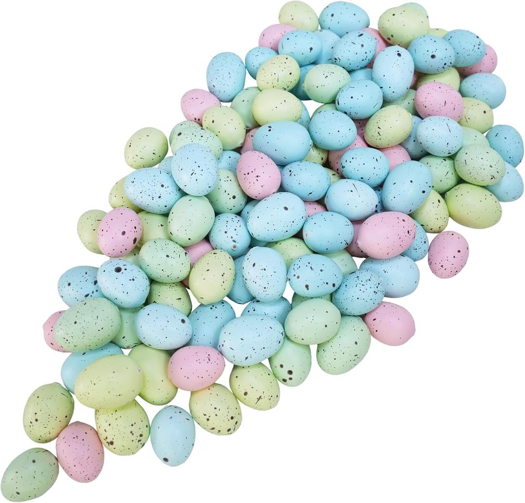 Winlyn 140 Pcs 5 Colors Mini Artificial Easter Eggs Decorative Speckled Eggs Pastel Pink Green Blue Foam Eggs 1" for Spring Easter Basket Nest Decor Bowl Fillers Seasonal Wreath DIY Craft Projects