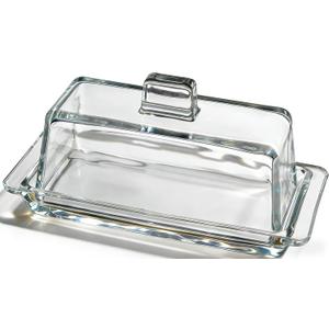 Glass Butter Dish with Lid and Knife, 8.1 Inch Crystal Clear Storage Container, Airtight Seal
