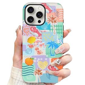 SOKAD Magnetic Beach Collage Phone Case for iPhone 16 Pro Max, Cute Sea Summer Collage Pattern Compatible with Magsafe Matte Protective Case Cover with Screen Protector for Girls Women